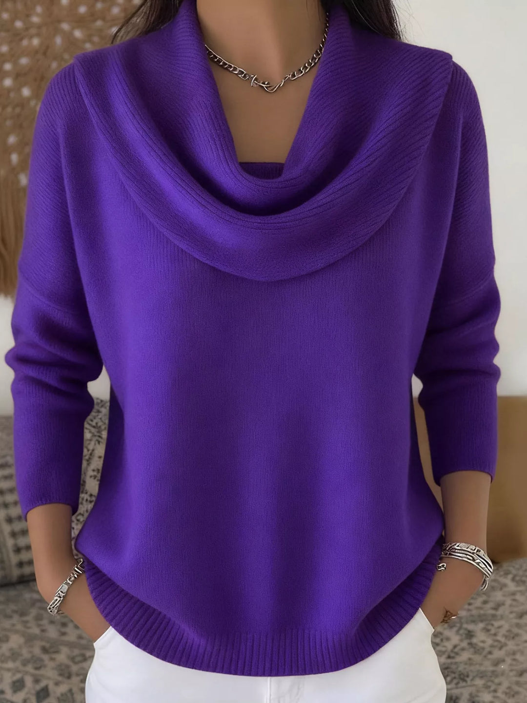 Purple Drape cowl neck long sleeve knit sweater
