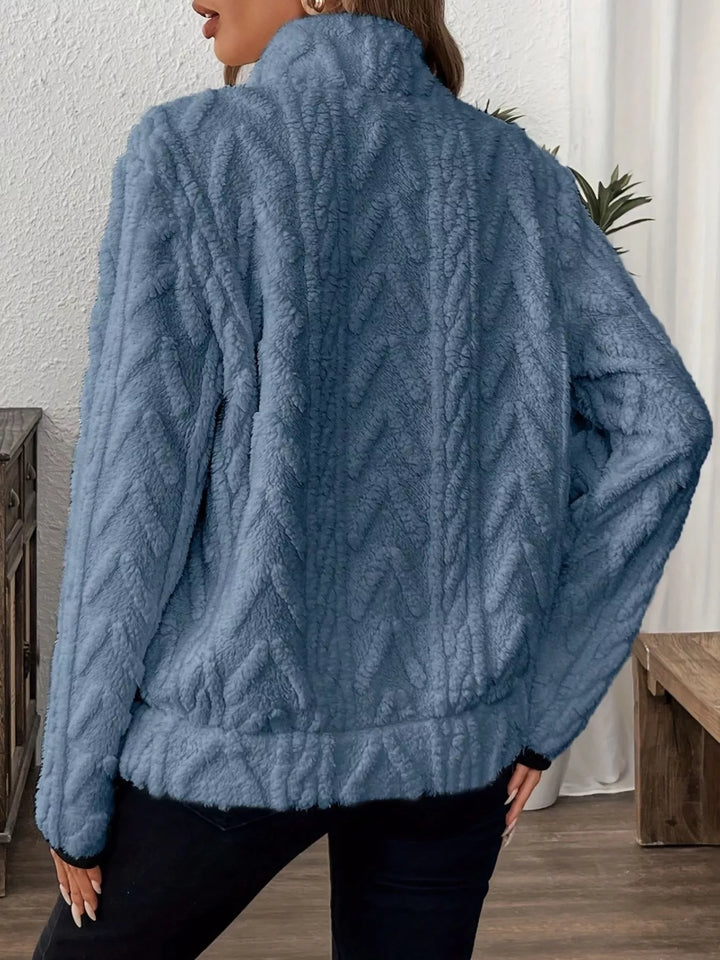 Textured fleece half-zip pullover with kangaroo pocket