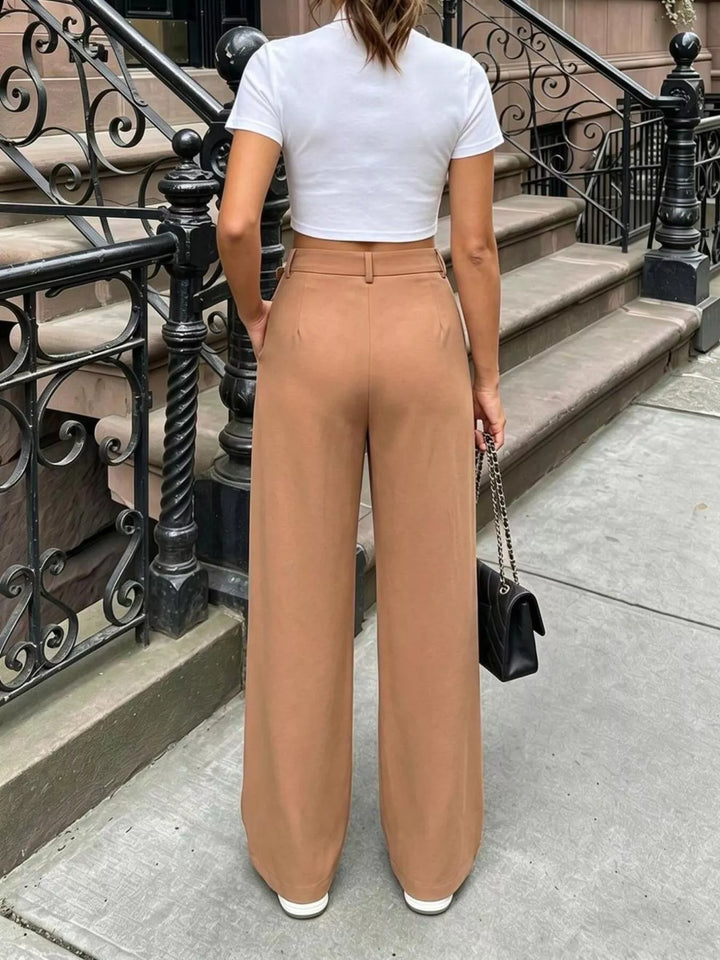 Pleated high-rise wide-leg pants with side pockets