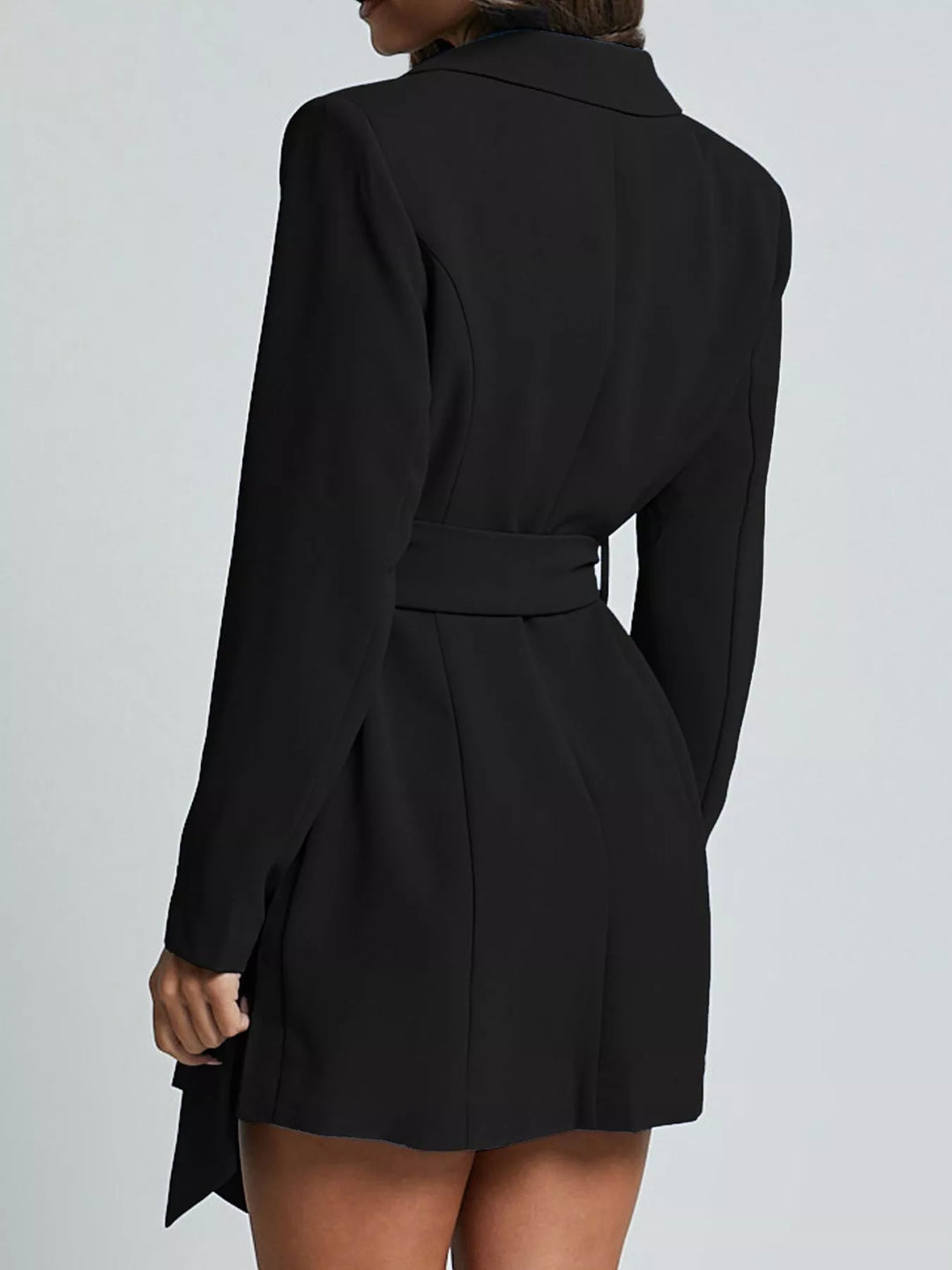 Tie-waist blazer dress with notch lapel and side slit