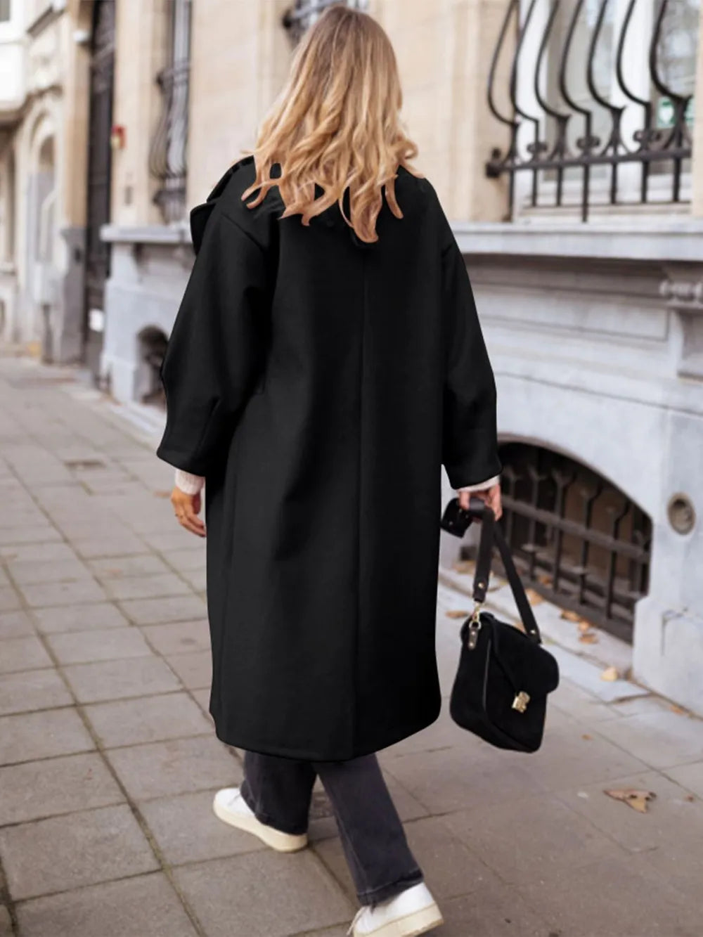 Longline collared trench coat with patch pockets