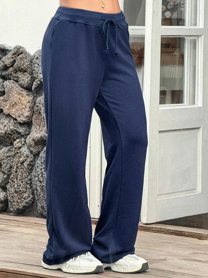 Navy Drawstring wide-leg sweatpants with side pockets