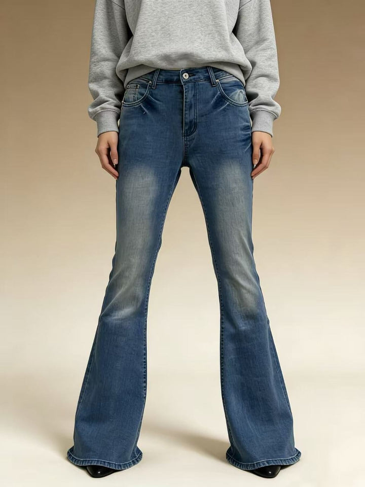 Vintage wash high-rise flare jeans in stretch denim