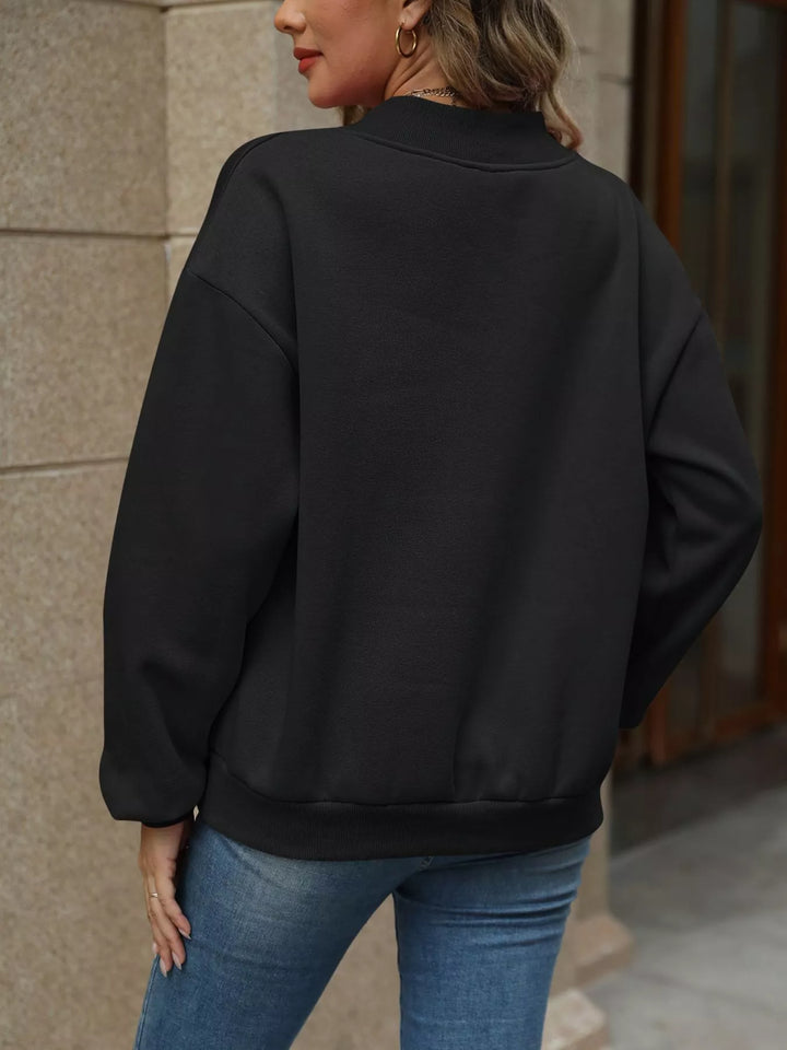 V-neck drop-shoulder pullover sweatshirt with ribbed trim