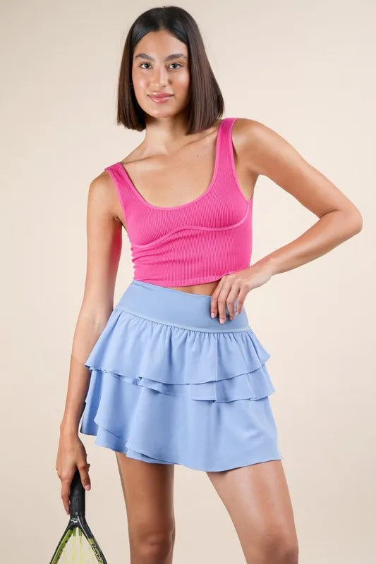 Tiered ruffle mini activewear skort with shorts