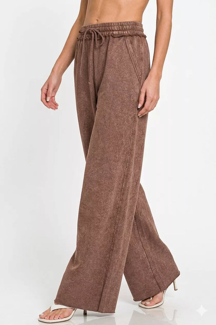 Washed French terry wide-leg sweatpants with drawstring waist