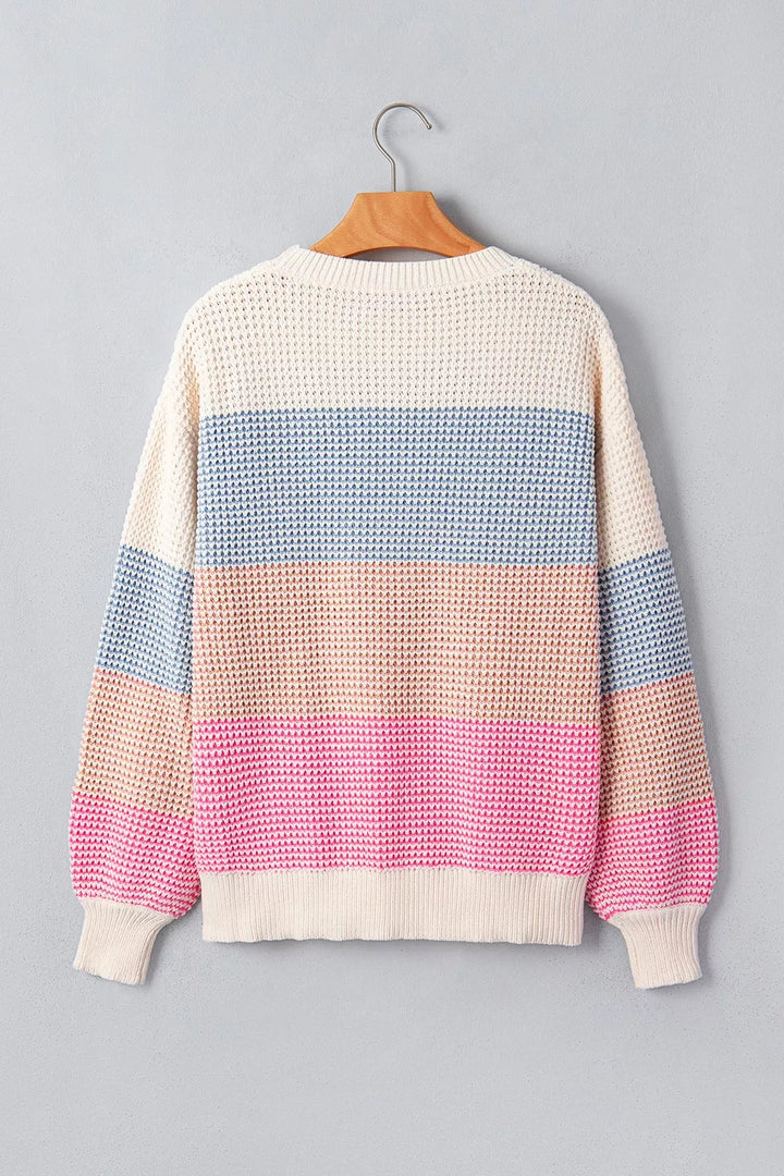 Color block waffle knit drop shoulder sweater