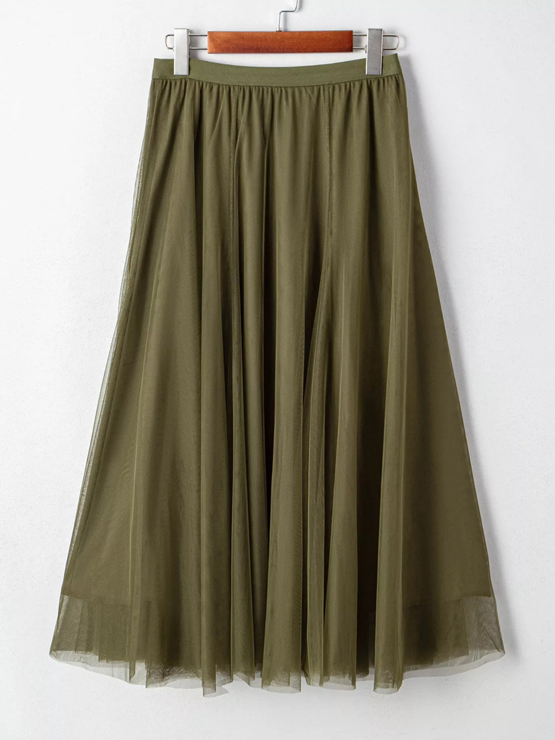 Flowy tulle A-line midi skirt with elastic waistband