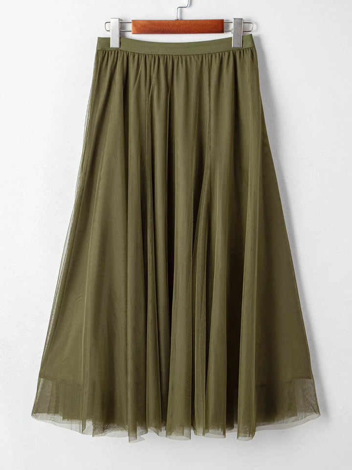 Flowy tulle A-line midi skirt with elastic waistband