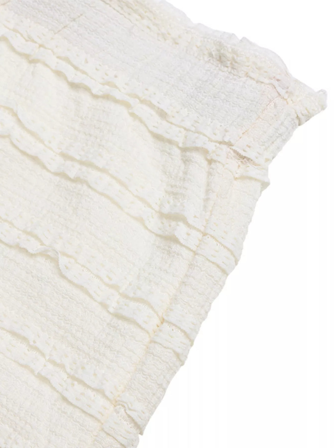 Ruched textured smocked-waist A-line midi skirt