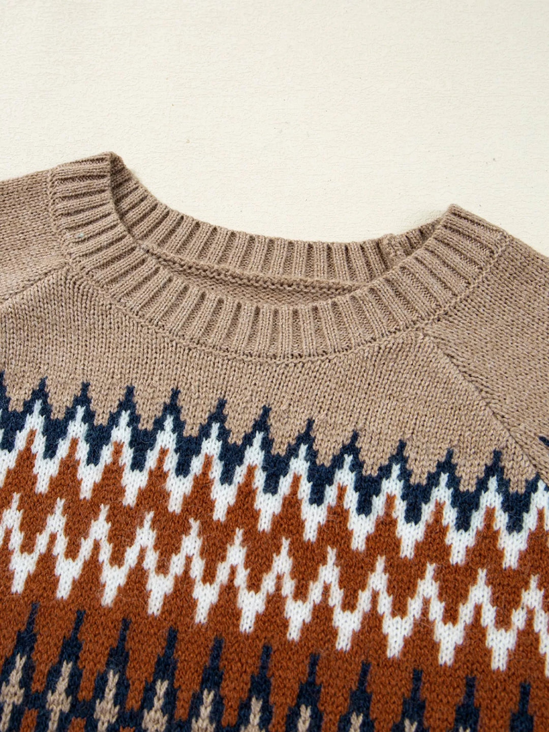 Fair Isle geometric knit crew neck sweater