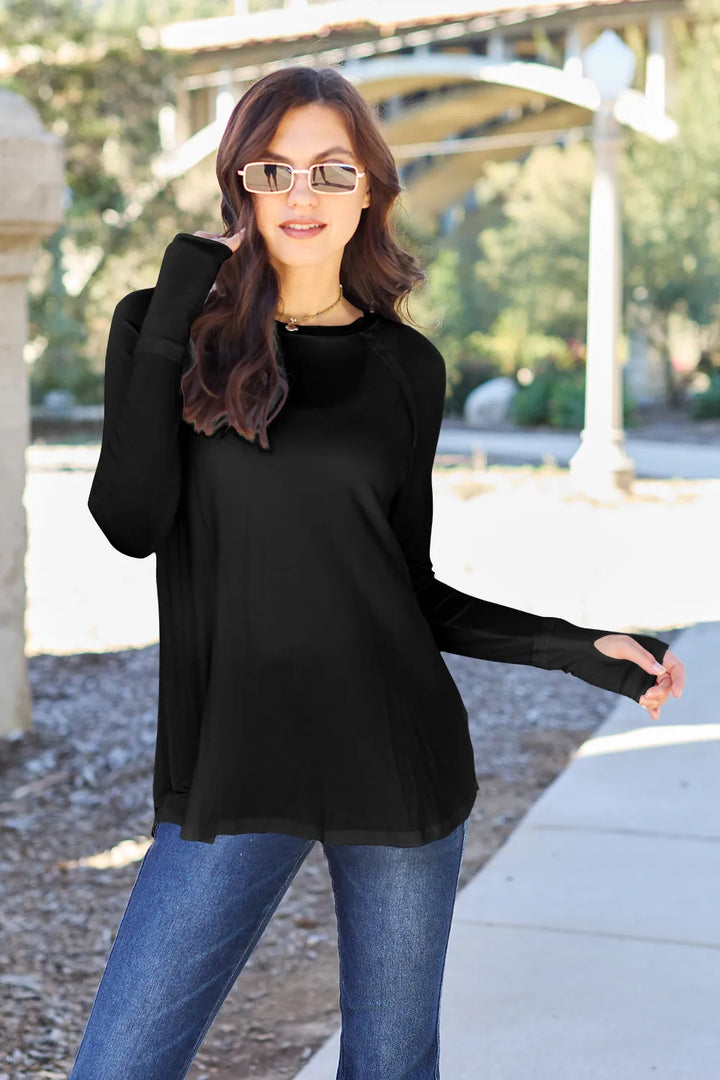 Relaxed raglan long sleeve round neck tee