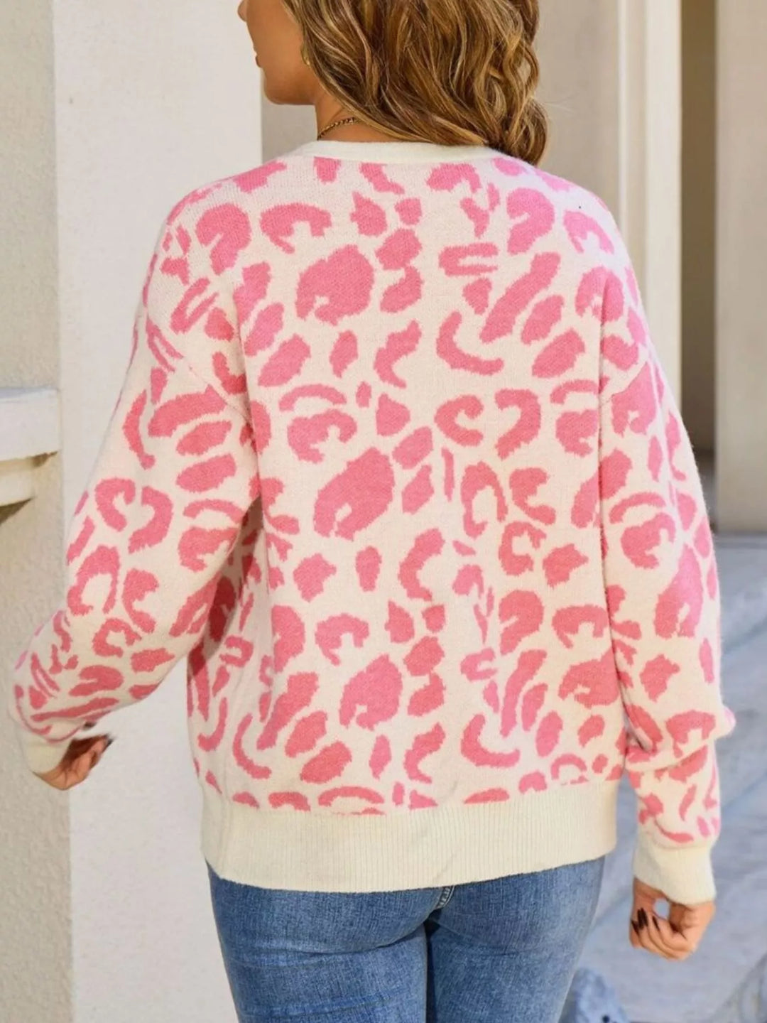 Long sleeve leopard print tie-front knit cardigan