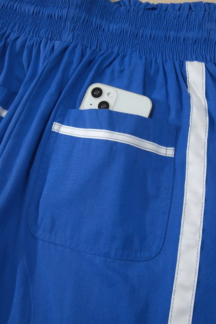 Contrast stripe smocked waist cropped track pants