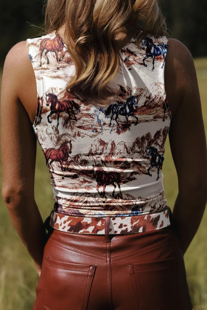Running horse graphic western slim tank top