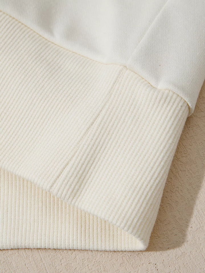 Textured knit sleeve half-zip pullover hoodie