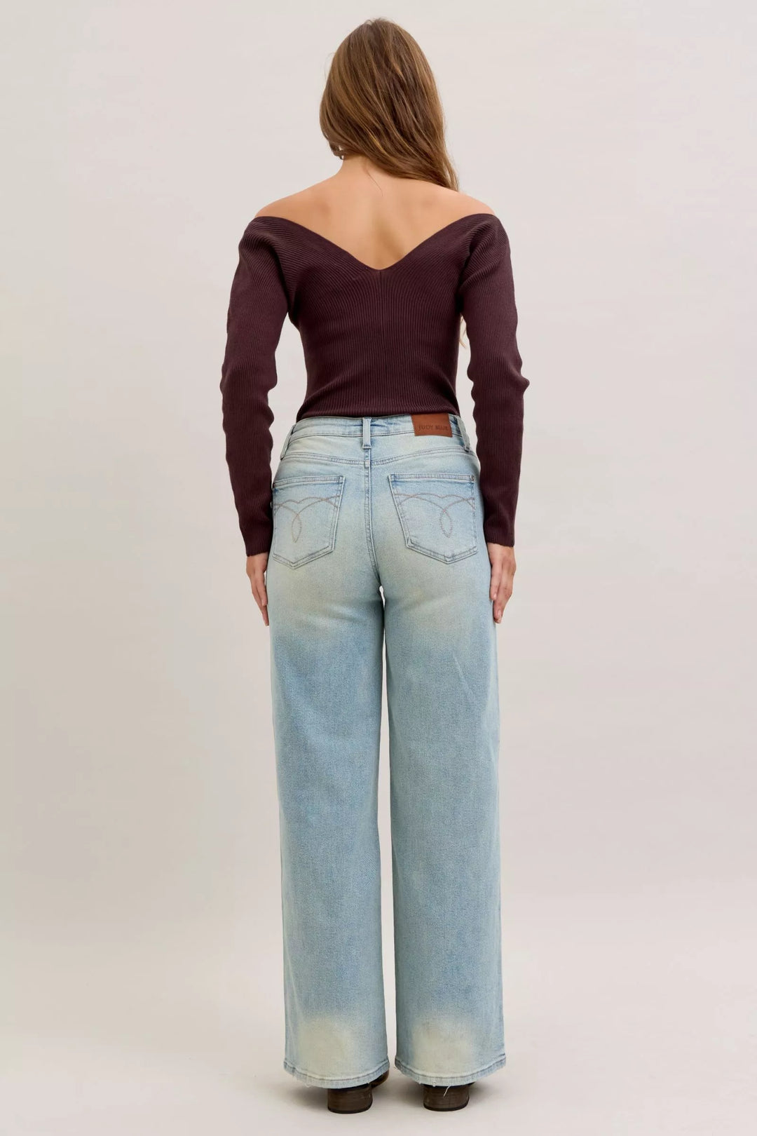 High-rise column straight-leg jeans with yoke detail