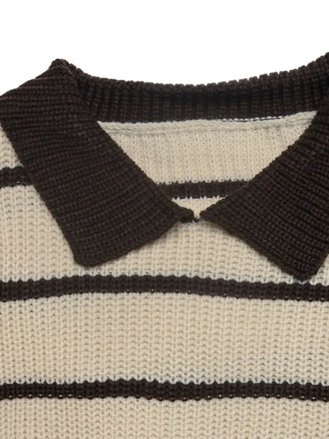 Striped waffle knit polo sweater with contrast collar