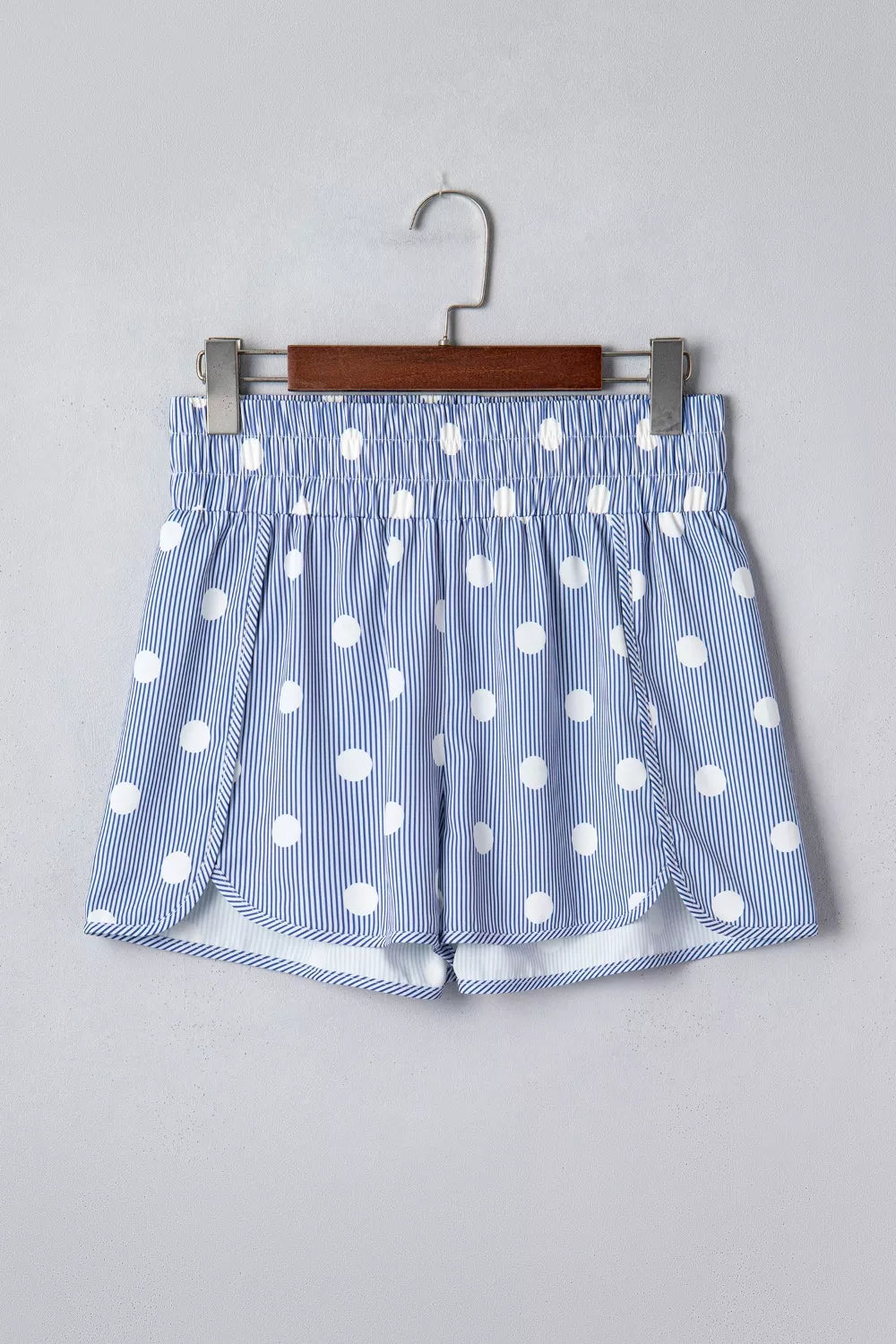 Polka dot striped elastic waist shorts with side pockets