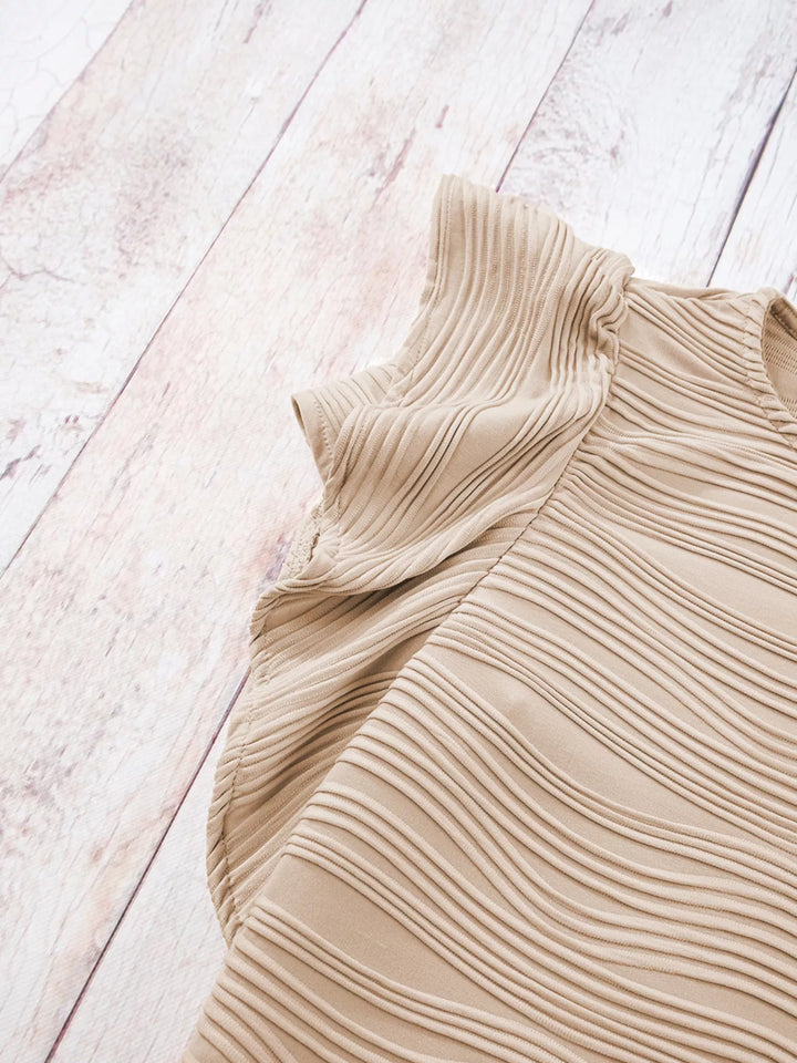 Wavy textured knit top with ruffle flutter sleeves