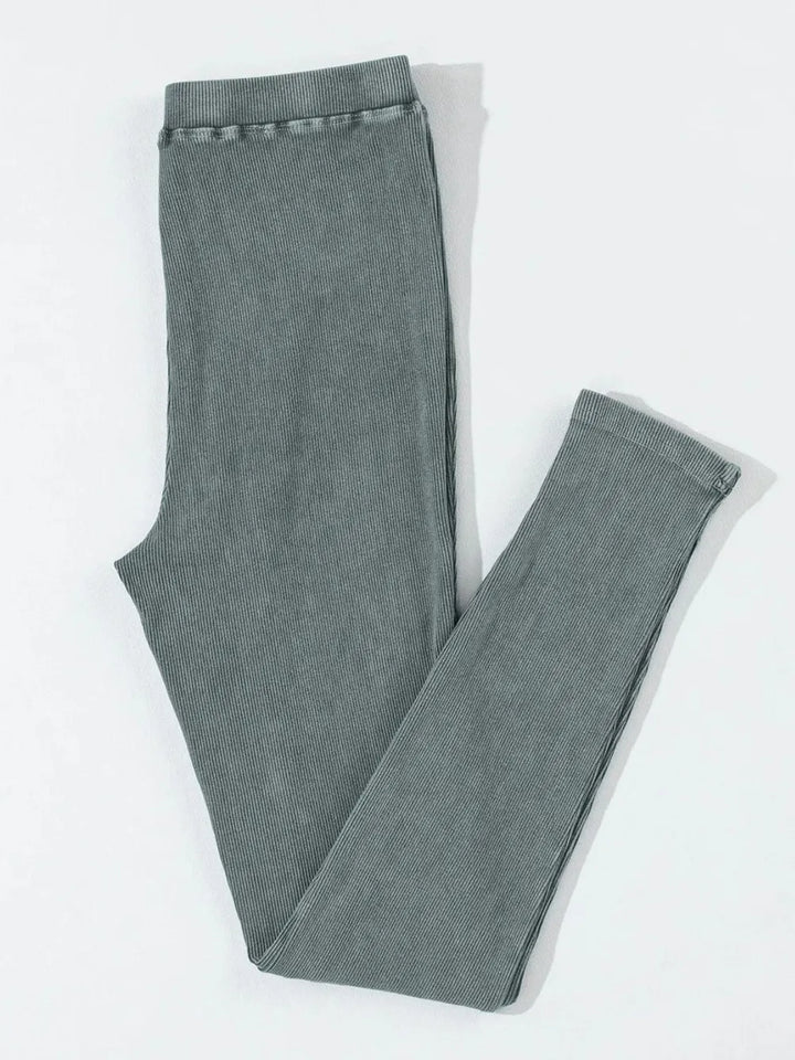 Ribbed cotton leggings with elastic waistband