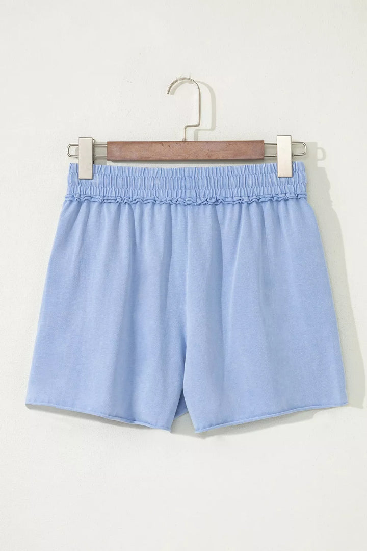 Acid-wash cotton drawstring shorts with side pockets