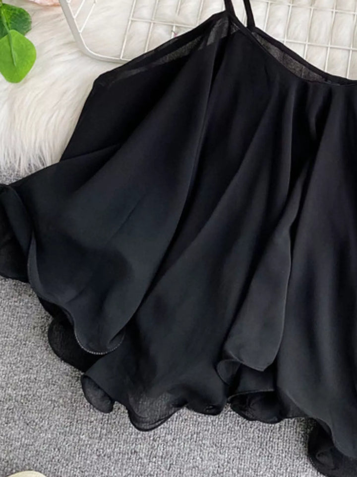 Flowy chiffon cami with ruffled hem and V-neck