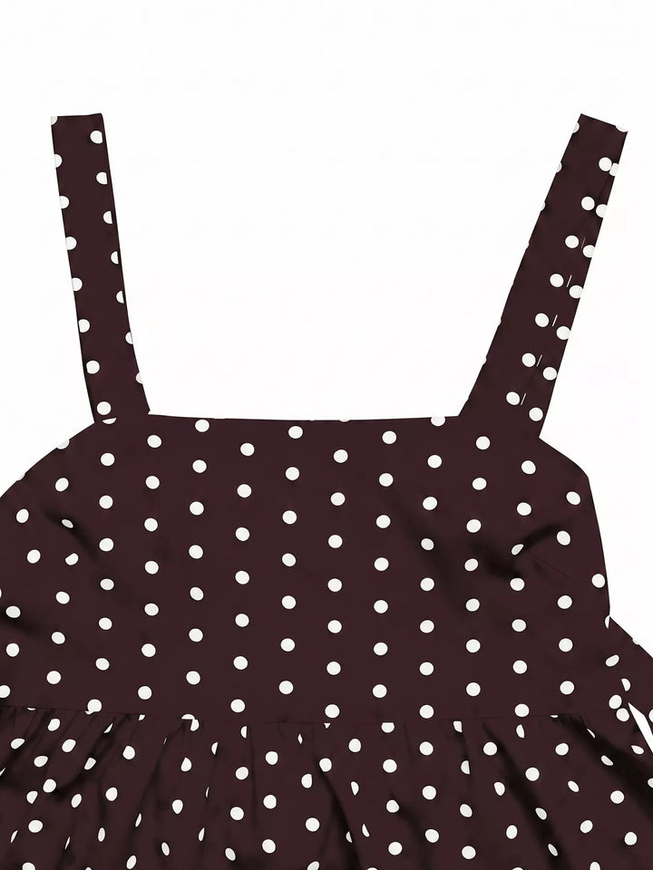 Polka dot square neck peplum cami with tie back