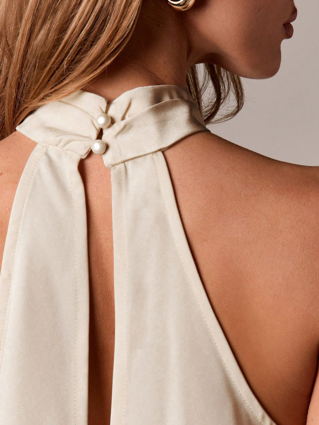 Satin halter neck cami with lace trim asymmetrical hem