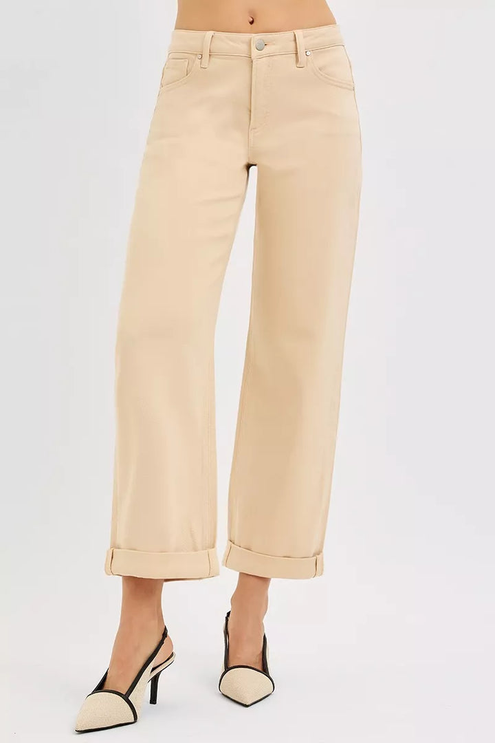 Tummy control mid-rise barrel leg ankle jeans