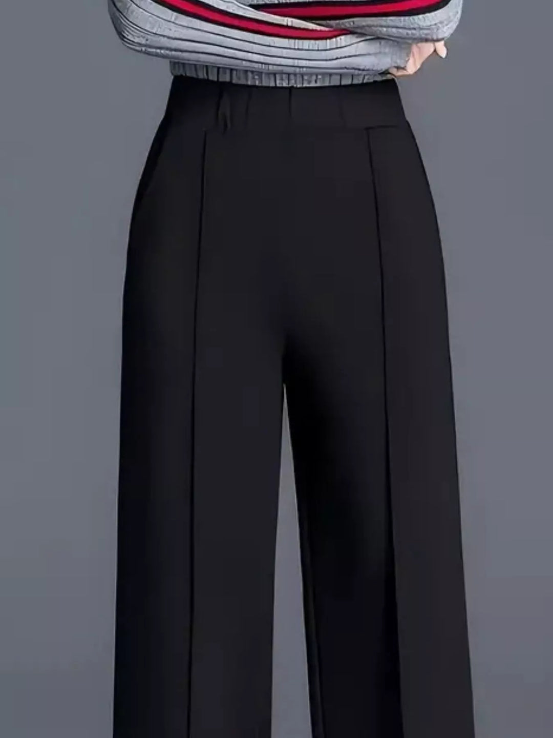 Wide leg high-rise trousers with front seam detail
