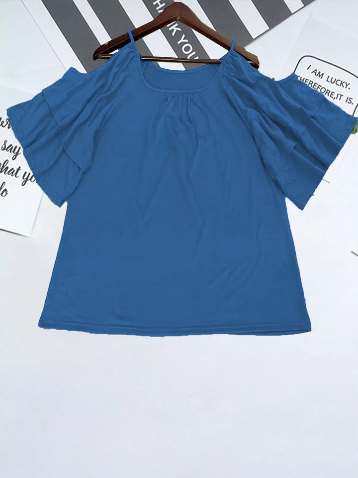 Cold shoulder top with tiered ruffle sleeves