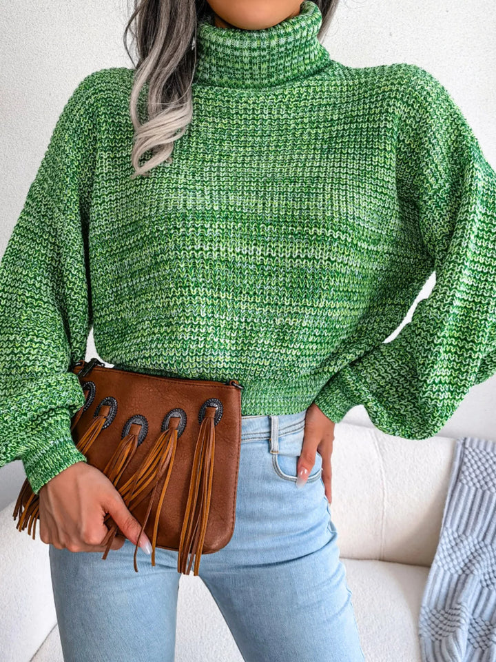 Waffle knit turtleneck sweater with dropped shoulders