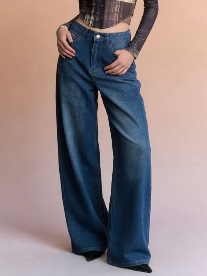 High-rise wide-leg jeans with whiskered fading