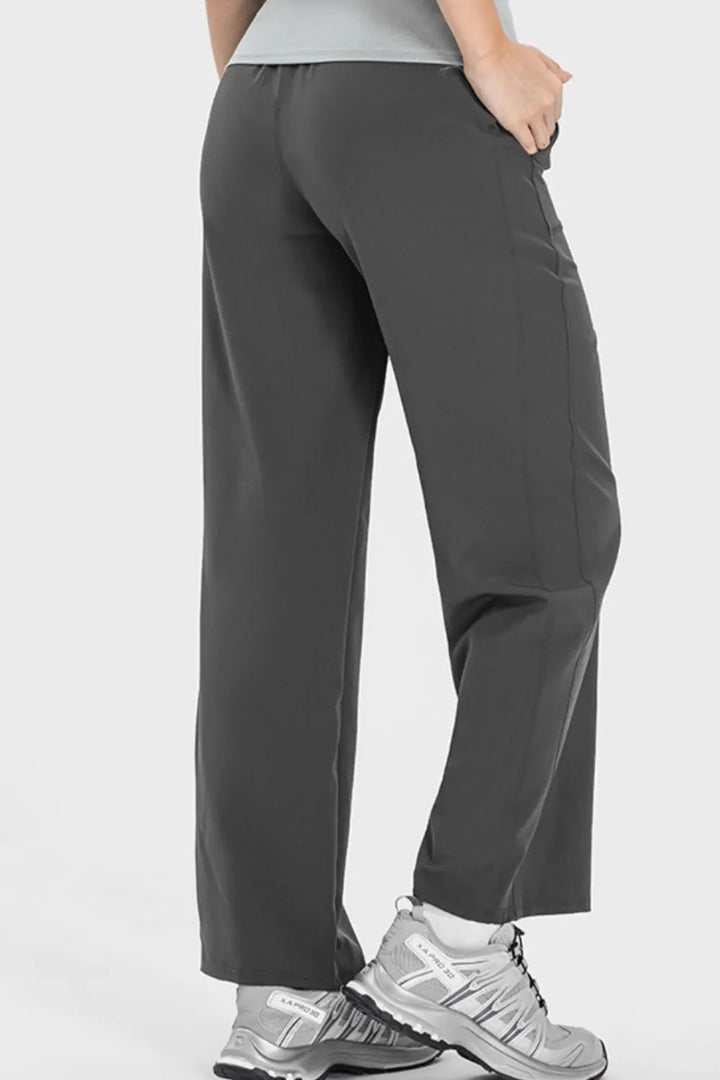 Drawstring straight-leg active pants with pockets