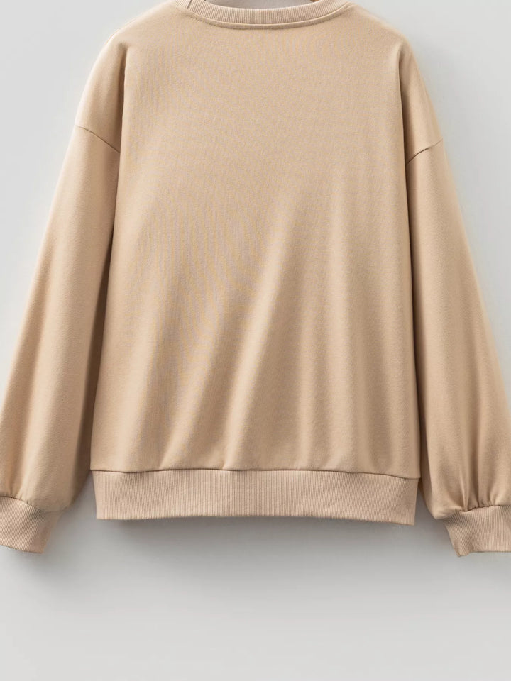 Embroidered floral drop-shoulder crew neck sweatshirt