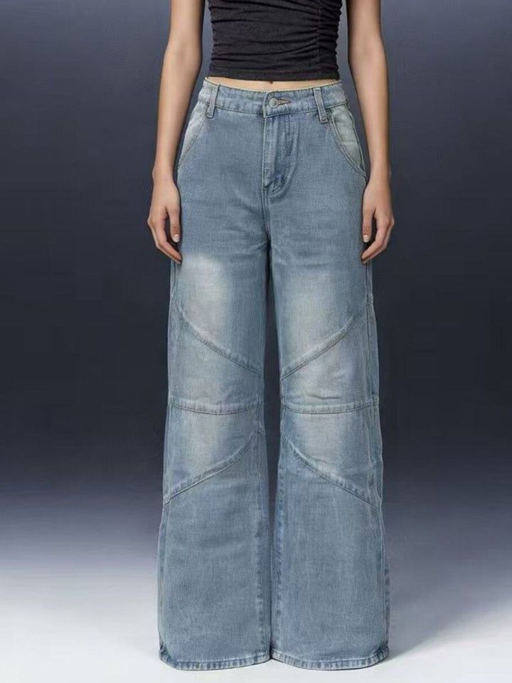 Vintage wash high-rise wide leg jeans with paneled seams