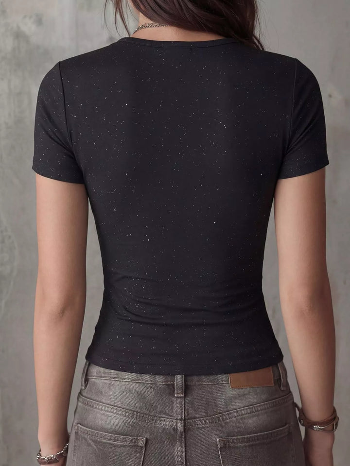 Sparkle slim-fit V-neck tee with ruched bust seam
