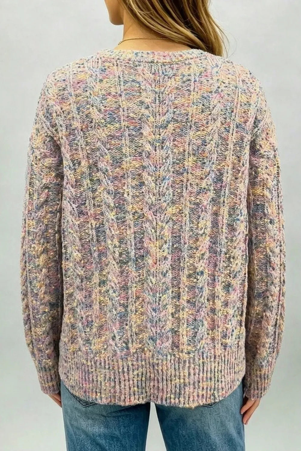 Space-dye cable knit dropped shoulder sweater