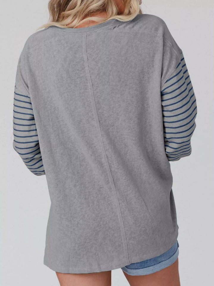 Color block striped long sleeve crew neck top