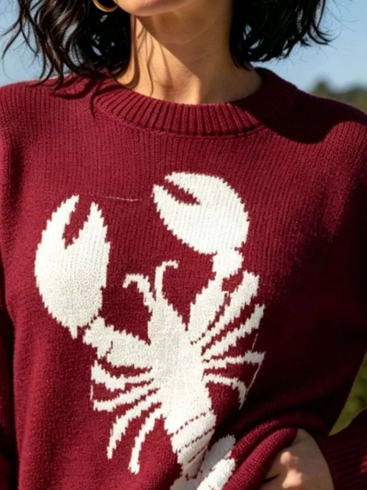 Lobster graphic crew neck knit pullover sweater