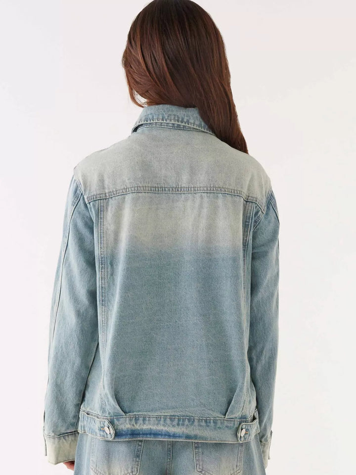 Oversized button-up denim jacket and jeans two-piece set