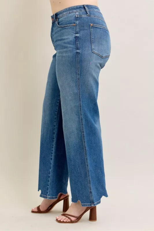High-rise tummy control wide leg jeans with raw chewed hem
