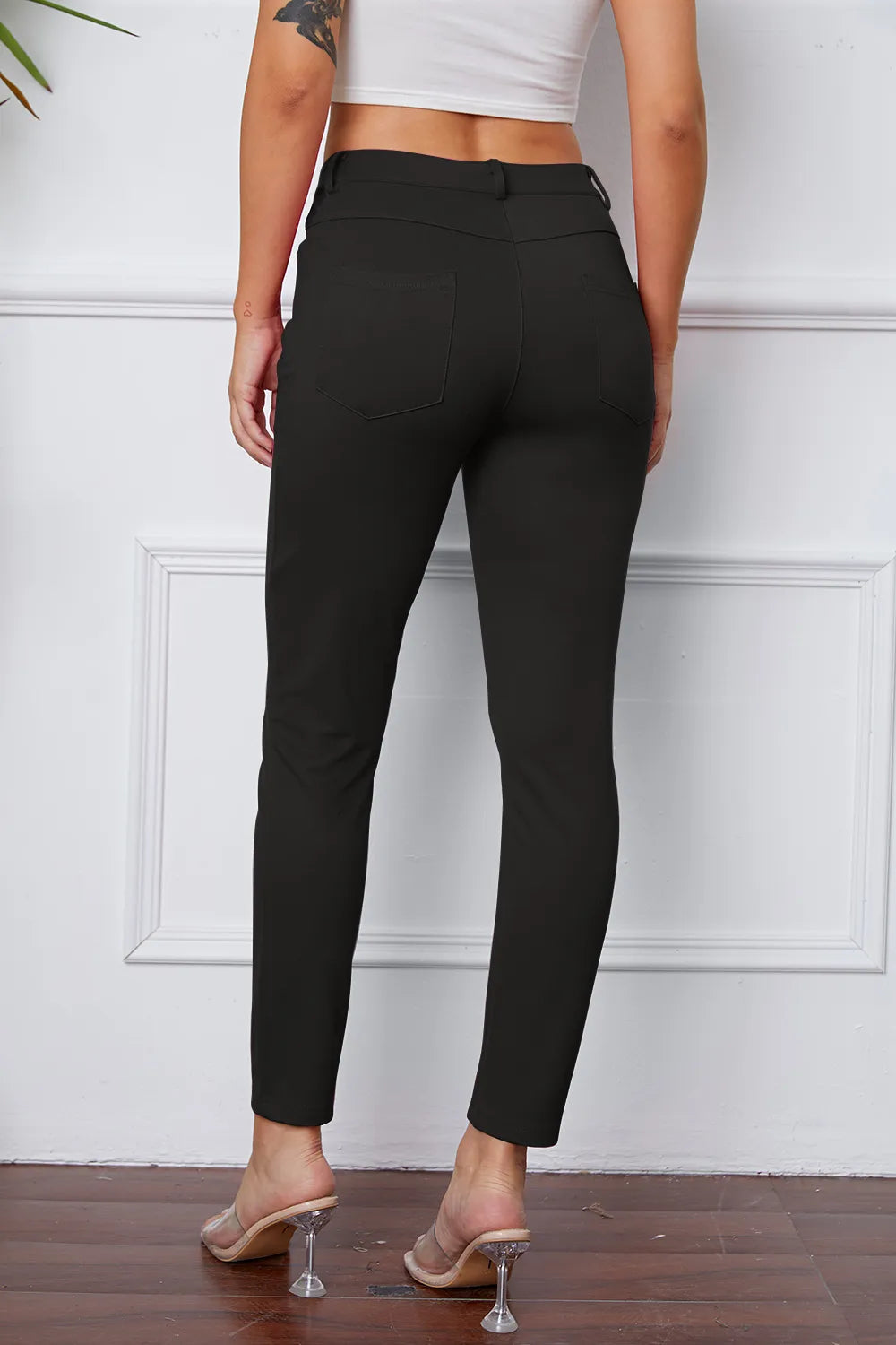 Slim-fit stretch ankle pants with five-pocket styling
