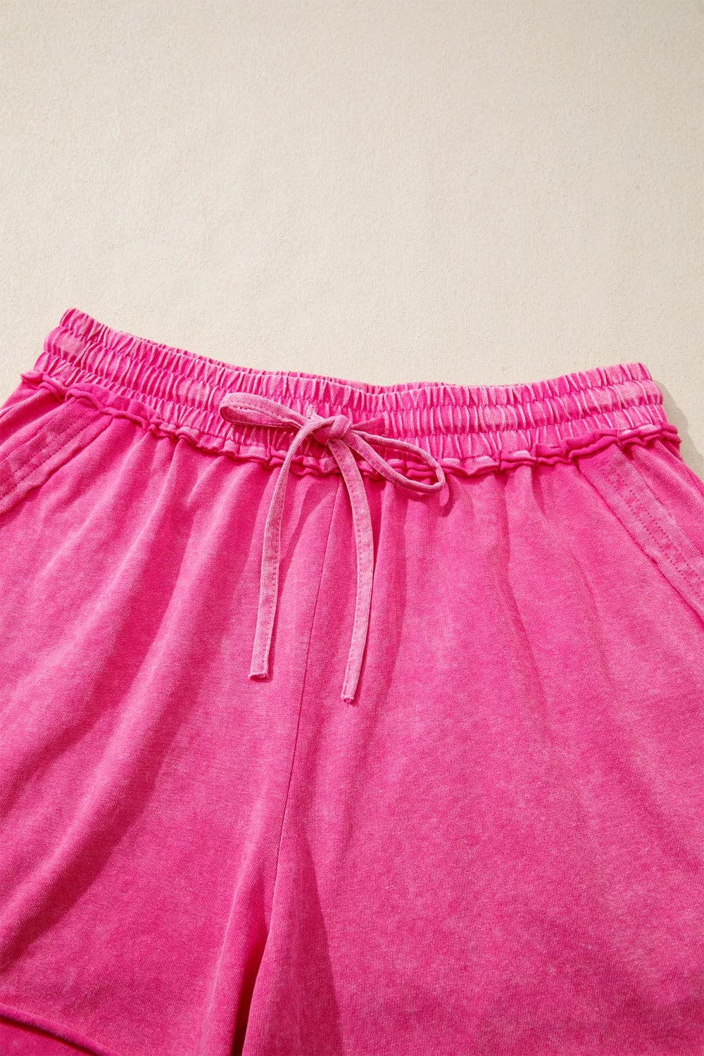 Acid-wash cotton drawstring shorts with side pockets