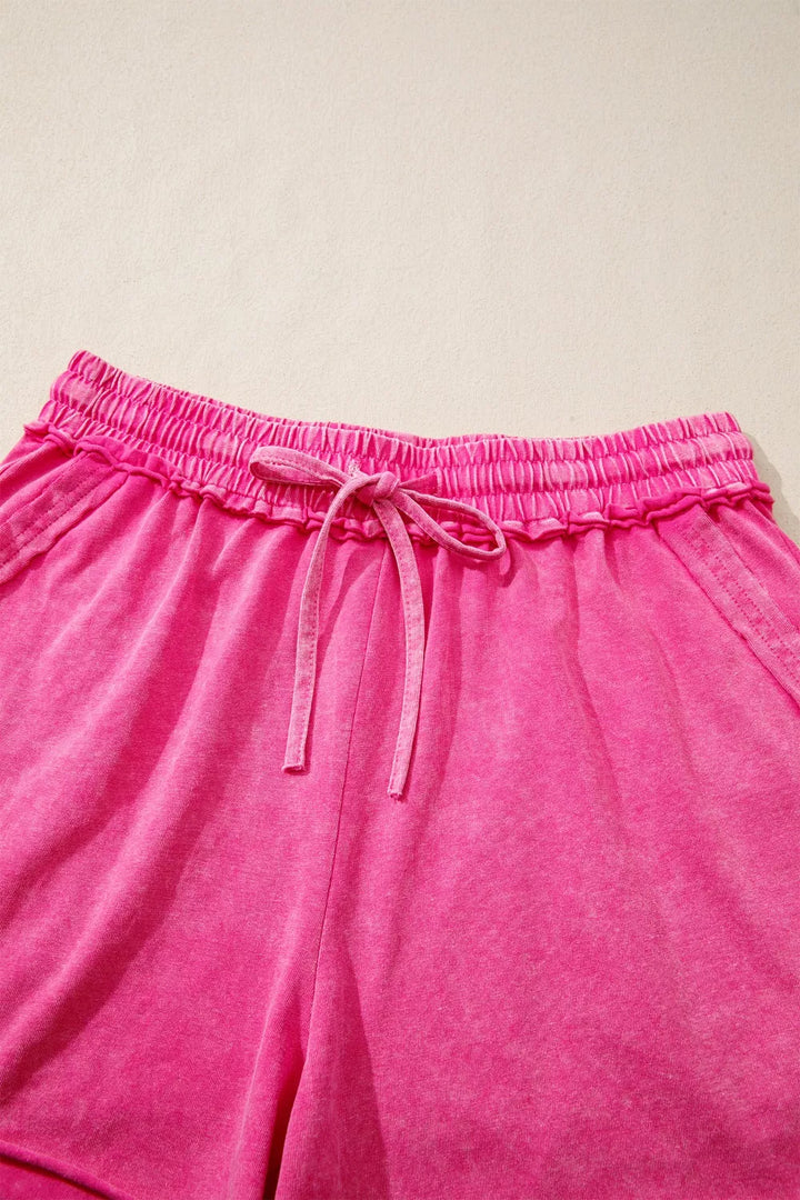 Acid-wash cotton drawstring shorts with side pockets
