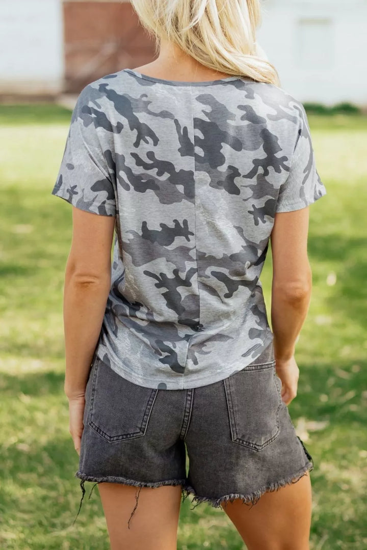 Camo print relaxed short sleeve crew neck tee