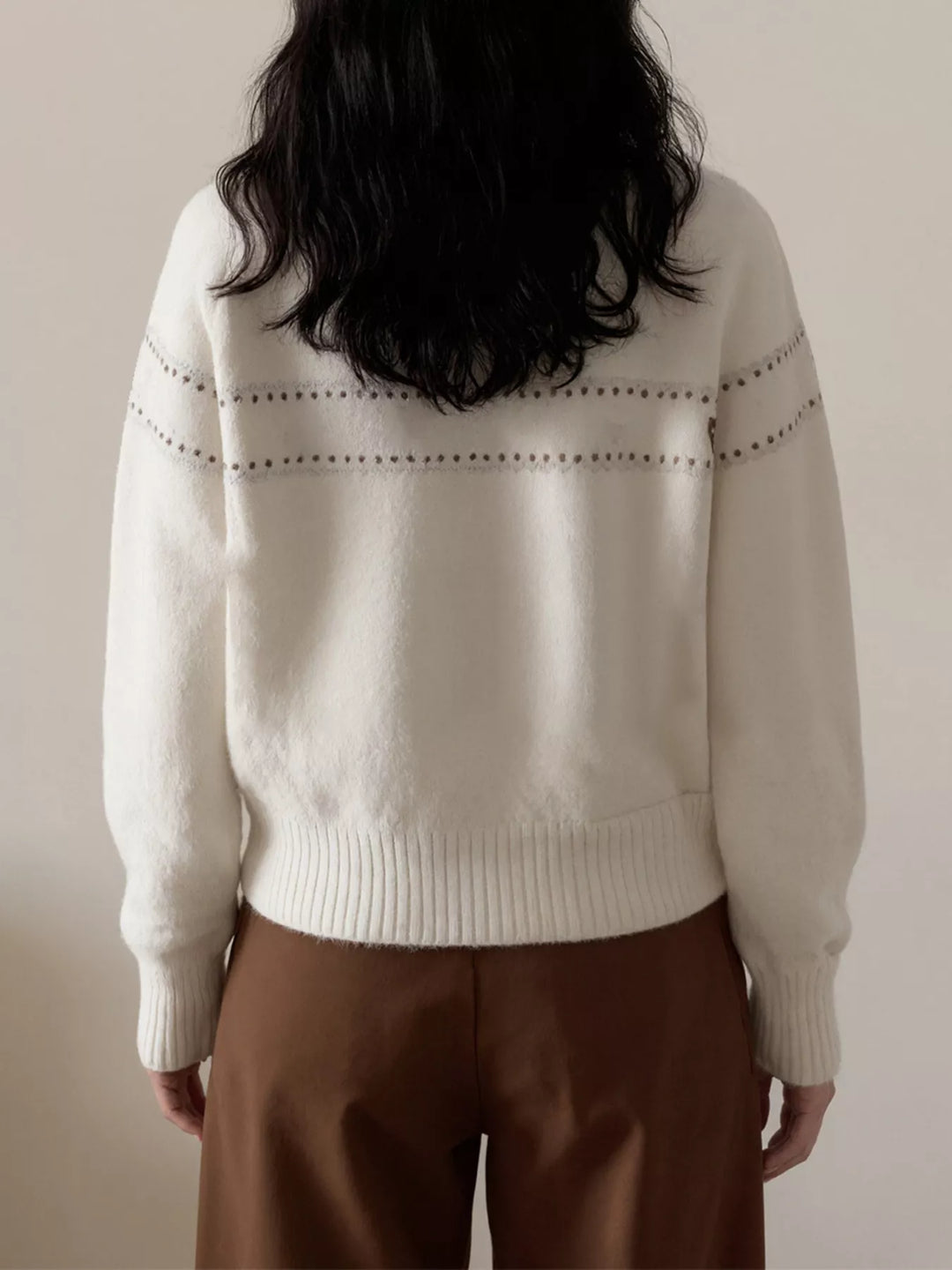 White Floral embroidered cable-knit button-up cardigan