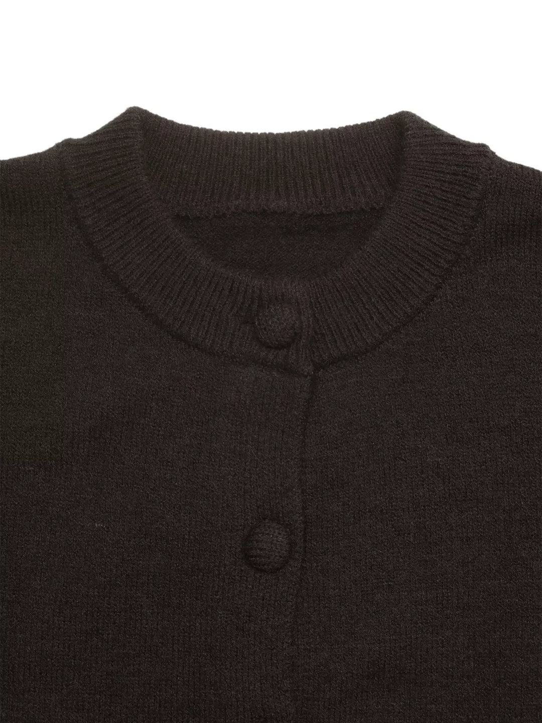 Crew neck button-up knit cardigan with patch pockets