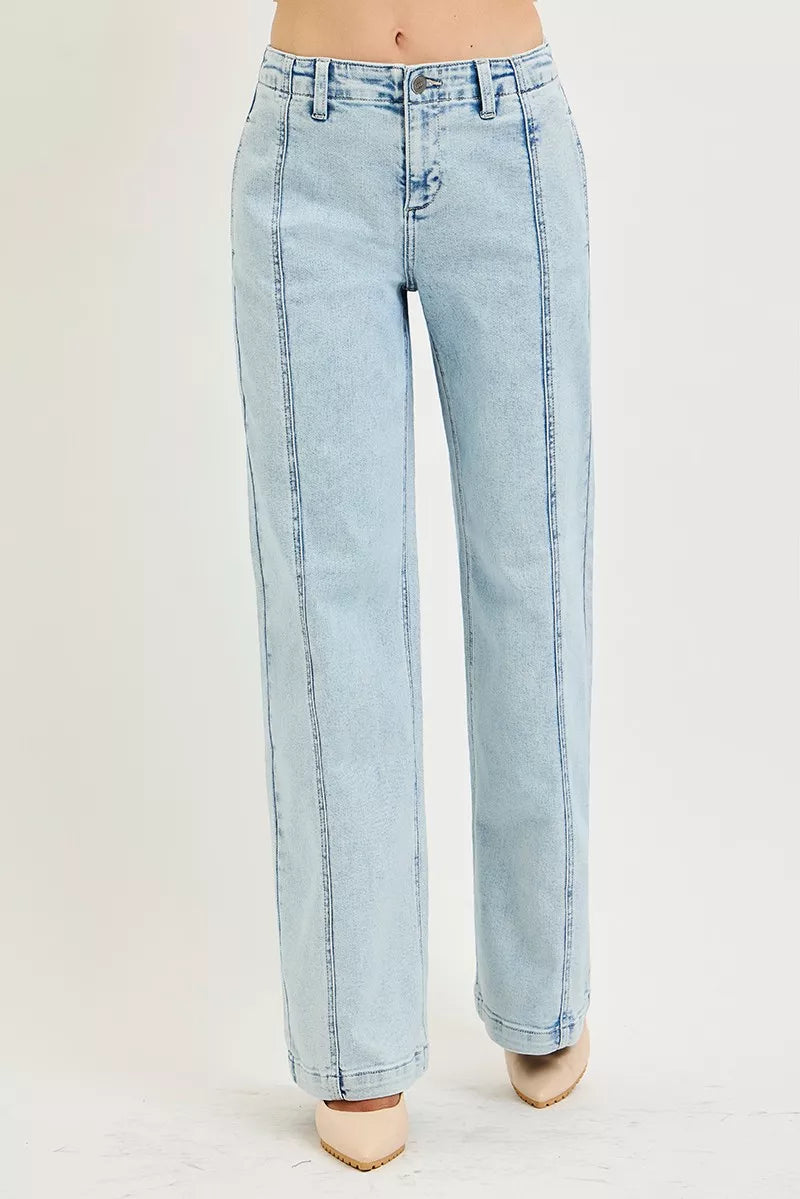 High-rise slouchy wide leg jeans with center seam